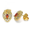 Oro Laminado Stud Earring, Gold Filled Style with Garnet and White Cubic Zirconia, Polished, Golden Finish, 02.387.0010.2