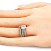 Oro Laminado Wedding Ring, Gold Filled Style Duo Design, with White Cubic Zirconia, Polished, Golden Finish, 01.284.0027.08 (Size 8)