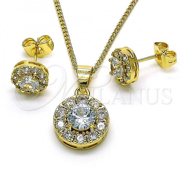 Oro Laminado Earring and Pendant Adult Set, Gold Filled Style with White Micro Pave, Polished, Golden Finish, 10.344.0014