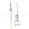Sterling Silver Long Earring, with White Cubic Zirconia, Polished, Rhodium Finish, 02.186.0088