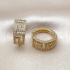 Oro Laminado Huggie Hoop, Gold Filled Style Greek Key Design, with White Cubic Zirconia, Polished, Golden Finish, 02.283.0275.20