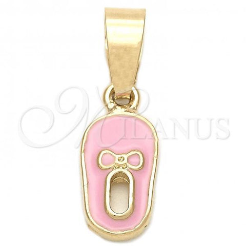 Oro Laminado Fancy Pendant, Gold Filled Style Shoes Design, Pink Enamel Finish, Golden Finish, 05.163.0058