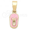 Oro Laminado Fancy Pendant, Gold Filled Style Shoes Design, Pink Enamel Finish, Golden Finish, 05.163.0058