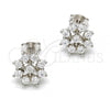 Sterling Silver Stud Earring, Flower Design, with White Cubic Zirconia, Polished, Rhodium Finish, 02.285.0029