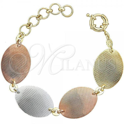 Oro Laminado Fancy Bracelet, Gold Filled Style Diamond Cutting Finish, Tricolor, 5.033.008