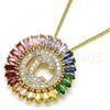 Oro Laminado Pendant Necklace, Gold Filled Style Initials Design, with Multicolor Cubic Zirconia, Polished, Golden Finish, 04.210.0008.1.20