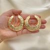 Oro Laminado Large Hoop, Gold Filled Style Greek Key and Hollow Design, Polished, Golden Finish, 02.163.0179.50