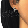 Oro Laminado Stud Earring, Gold Filled Style Star Design, with White Cubic Zirconia, Polished, Golden Finish, 02.156.0312