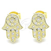 Sterling Silver Stud Earring, Hand of God Design, with White Cubic Zirconia, Polished, Golden Finish, 02.336.0134.2
