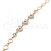 Sterling Silver Fancy Bracelet, Heart and Lock Design, with White Cubic Zirconia, Polished, Rose Gold Finish, 03.369.0009.1.07
