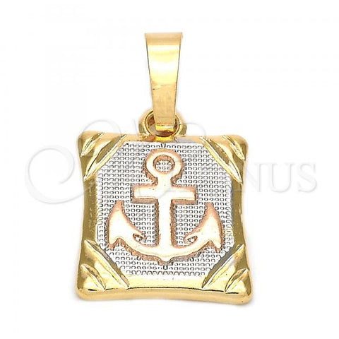 Oro Laminado Fancy Pendant, Gold Filled Style Anchor Design, Diamond Cutting Finish, Tricolor, 5.187.015.3