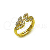 Oro Laminado Multi Stone Ring, Gold Filled Style Leaf and Baguette Design, with White Cubic Zirconia and White Micro Pave, Polished, Golden Finish, 01.266.0061