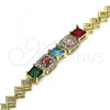 Oro Laminado Fancy Bracelet, Gold Filled Style with Multicolor Cubic Zirconia and White Micro Pave, Polished, Golden Finish, 03.283.0122.07