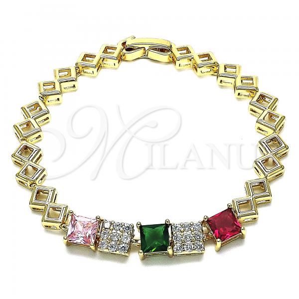 Oro Laminado Fancy Bracelet, Gold Filled Style with Multicolor Cubic Zirconia and White Micro Pave, Polished, Golden Finish, 03.283.0210.07