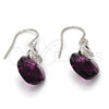 Rhodium Plated Long Earring, Heart Design, with Amethyst Swarovski Crystals and White Cubic Zirconia, Polished, Rhodium Finish, 02.239.0030.1
