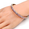 Oro Laminado Individual Bangle, Gold Filled Style with White Crystal, Pink Enamel Finish, Golden Finish, 07.246.0007.2.05 (07 MM Thickness, Size 5 - 2.50 Diameter)