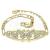 Oro Laminado Fancy Bracelet, Gold Filled Style Butterfly and Heart Design, with White Crystal, Polished, Golden Finish, 03.380.0052.08