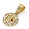 Oro Laminado Religious Pendant, Gold Filled Style Santa Barbara Design, with White and Garnet Cubic Zirconia, Polished, Golden Finish, 05.120.0052