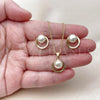 Oro Laminado Earring and Pendant Adult Set, Gold Filled Style Ball and Rolo Design, with Ivory Pearl, Polished, Golden Finish, 10.156.0529