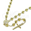 Oro Laminado Medium Rosary, Gold Filled Style San Benito and Crucifix Design, Polished, Golden Finish, 09.213.0025.28