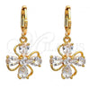 Oro Laminado Dangle Earring, Gold Filled Style Flower and Teardrop Design, with White Cubic Zirconia, Polished, Golden Finish, 02.217.0054
