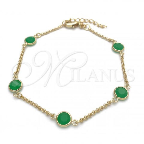 Oro Laminado Basic Bracelet, Gold Filled Style Paperclip Design, with Green Crystal, Polished, Golden Finish, 03.02.0090.07