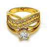 Oro Laminado Multi Stone Ring, Gold Filled Style Heart Design, with White Cubic Zirconia, Polished, Golden Finish, 01.118.0073.09 (Size 9)