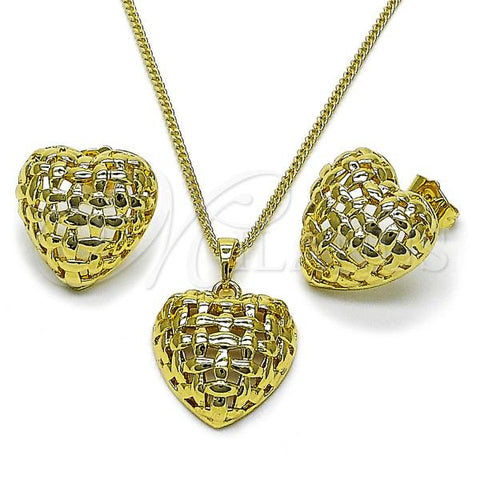 Oro Laminado Earring and Pendant Adult Set, Gold Filled Style Heart Design, Polished, Golden Finish, 10.379.0092