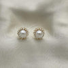 Oro Laminado Stud Earring, Gold Filled Style Flower Design, with Ivory Pearl, Polished, Golden Finish, 02.379.0011