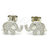 Sterling Silver Stud Earring, Elephant Design, with White Micro Pave, Polished, Rhodium Finish, 02.336.0097