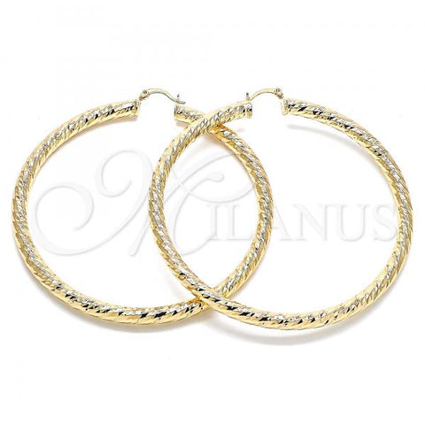 Oro Laminado Extra Large Hoop, Gold Filled Style Hollow Design, Diamond Cutting Finish, Golden Finish, 02.170.0313.80