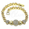 Oro Laminado Fancy Bracelet, Gold Filled Style Heart Design, with White Micro Pave, Polished, Golden Finish, 03.283.0148.08