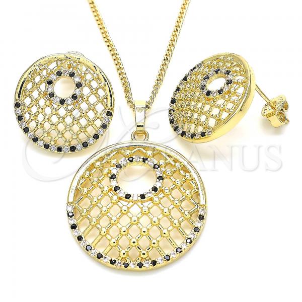 Oro Laminado Earring and Pendant Adult Set, Gold Filled Style with Black and White Cubic Zirconia, Polished, Golden Finish, 10.233.0037.1