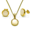 Oro Laminado Earring and Pendant Adult Set, Gold Filled Style with Ivory Opal, Polished, Golden Finish, 10.342.0210