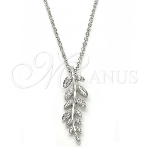 Sterling Silver Pendant Necklace, Leaf Design, with White Micro Pave, Polished, Rhodium Finish, 04.336.0025.16