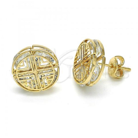 Oro Laminado Stud Earring, Gold Filled Style with White Cubic Zirconia, Polished, Golden Finish, 02.106.0021