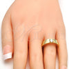 Oro Laminado Wedding Ring, Gold Filled Style Greek Key and Duo Design, with White Cubic Zirconia, Polished, Golden Finish, 01.99.0045.07 (Size 7)