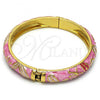 Oro Laminado Individual Bangle, Gold Filled Style Flower Design, Pink Enamel Finish, Golden Finish, 07.246.0008.4.05 (10 MM Thickness, Size 5 - 2.50 Diameter)