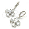 Rhodium Plated Dangle Earring, Flower and Teardrop Design, with White Cubic Zirconia, Polished, Rhodium Finish, 02.217.0054.2
