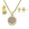 Oro Laminado Earring and Pendant Adult Set, Gold Filled Style with Ruby Micro Pave, Polished, Golden Finish, 10.156.0277.1