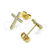 Oro Laminado Stud Earring, Gold Filled Style Cross Design, with White Micro Pave, Polished, Golden Finish, 02.344.0112