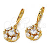 Oro Laminado Dangle Earring, Gold Filled Style Flower Design, with White Cubic Zirconia, Polished, Golden Finish, 02.217.0058