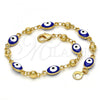 Gold Tone Fancy Bracelet, Evil Eye Design, Blue Enamel Finish, Golden Finish, 03.213.0033.08.GT