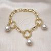 Oro Laminado Charm Bracelet, Gold Filled Style Ball and Rolo Design, with Ivory Pearl, Polished, Golden Finish, 03.331.0262.08