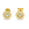 Sterling Silver Stud Earring, Flower Design, with White Cubic Zirconia, Polished, Golden Finish, 02.285.0058