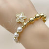 Oro Laminado Fancy Bracelet, Gold Filled Style Star and Ball Design, with Ivory Pearl and White Micro Pave, Polished, Golden Finish, 03.341.0249.07