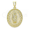 Oro Laminado Religious Pendant, Gold Filled Style San Judas and Heart Design, Polished, Golden Finish, 05.253.0105