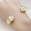 Oro Laminado Individual Bangle, Gold Filled Style Heart Design, with White Cubic Zirconia, Polished, Golden Finish, 07.341.0062