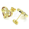 Oro Laminado Stud Earring, Gold Filled Style Heart and Hand Design, with Garnet Micro Pave, Polished, Golden Finish, 02.156.0390.2