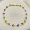 Oro Laminado Fancy Anklet, Gold Filled Style Evil Eye Design, Multicolor Resin Finish, Golden Finish, 5.039.005.3.10